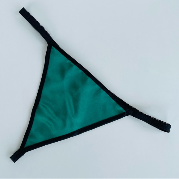 Green Satin G-String with Black Detailing - Picture 1 of 16